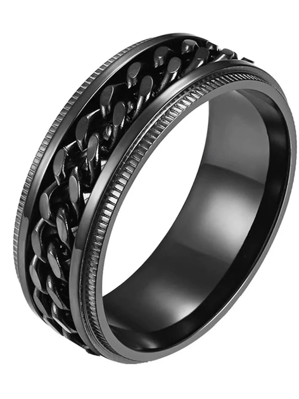 Fidget Stress Relief Black Chain Inlay Men's Spinner Ring Size 12 NEW